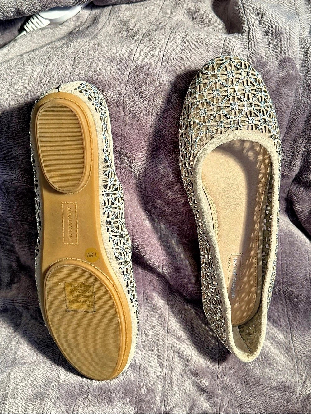 Antonio Melani Faiya Gilded Grey Embellished Ballet Flats 7.5M w/ Box